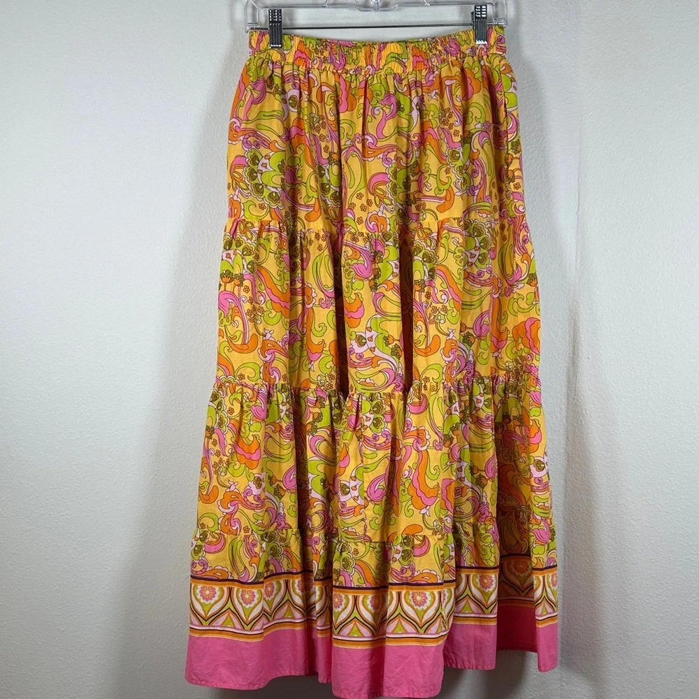 Ivy Jane Pucci Style Paisley Tiered Maxi Skirt Boho Festival Size S - Picture 7 of 10